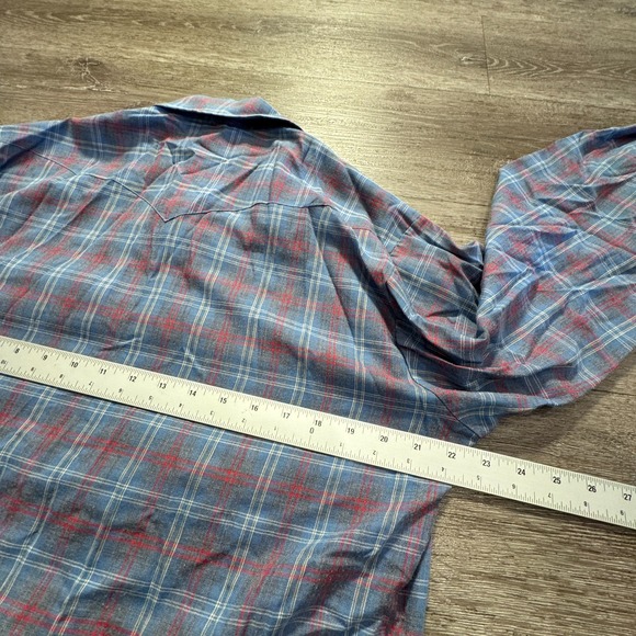 Vintage Panhandle Slim Shirt Adult Large Blue Red Plaid Western Pearl Snap USA - Picture 10 of 10